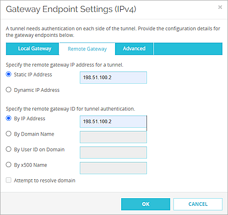 Screen shot of the Remote Gateway settings